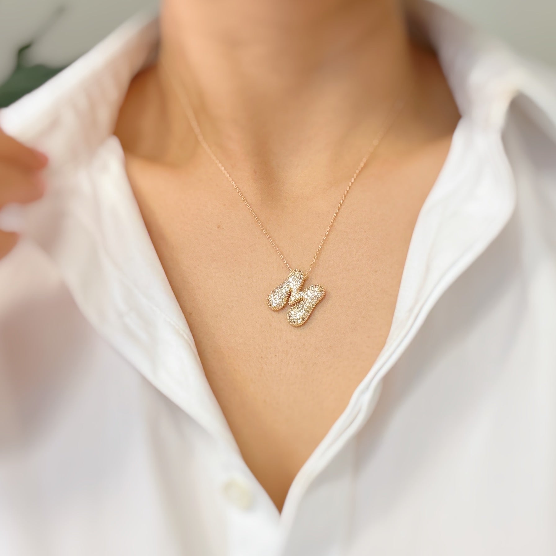 Crystal Bubble Initial Necklace – Personalized Puffy Letter Pendant with Sparkling Crystals Lysandra Luxe