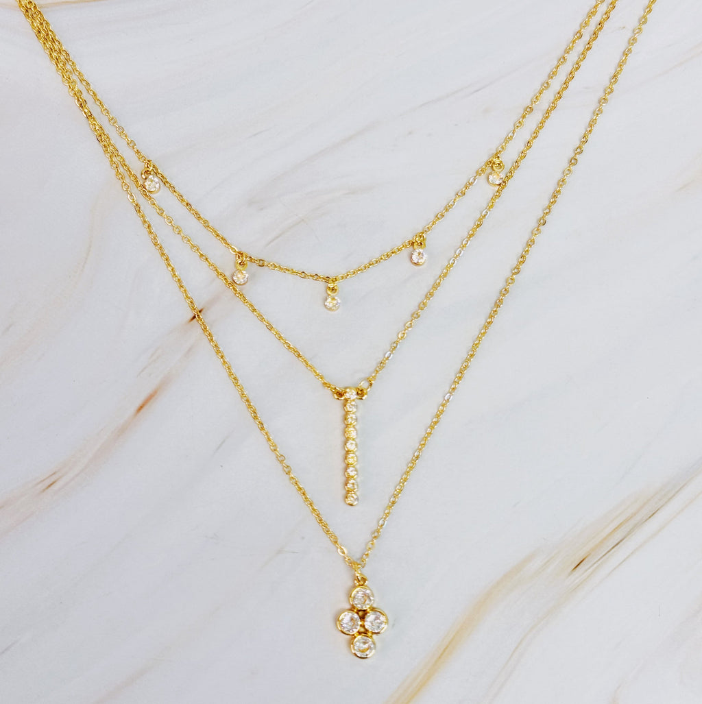 Radiance Bezel Layered Necklace – Gold Plated Multi-Chain Design Lysandra Luxe