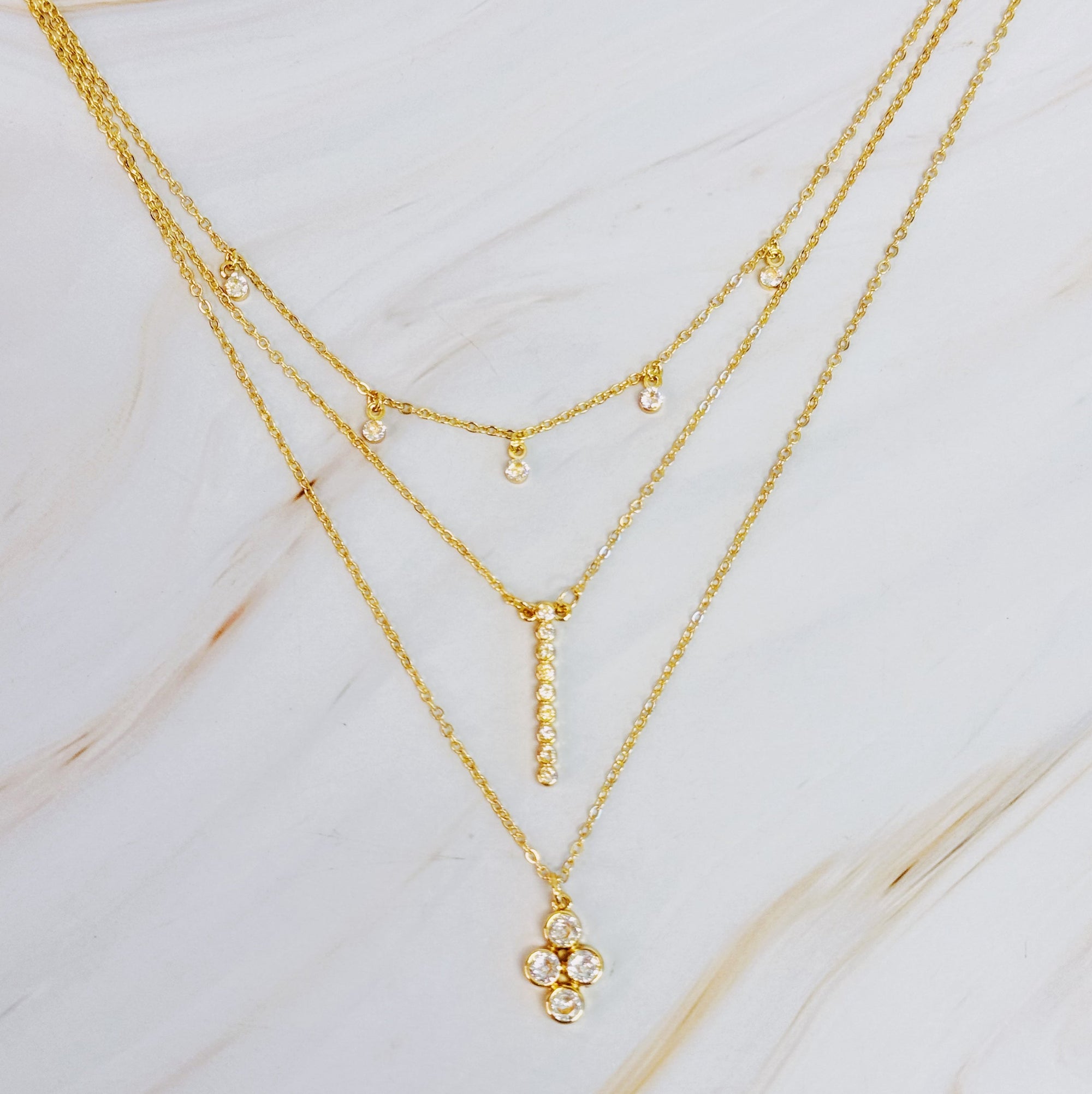 Radiance Bezel Layered Necklace – Gold Plated Multi-Chain Design Lysandra Luxe