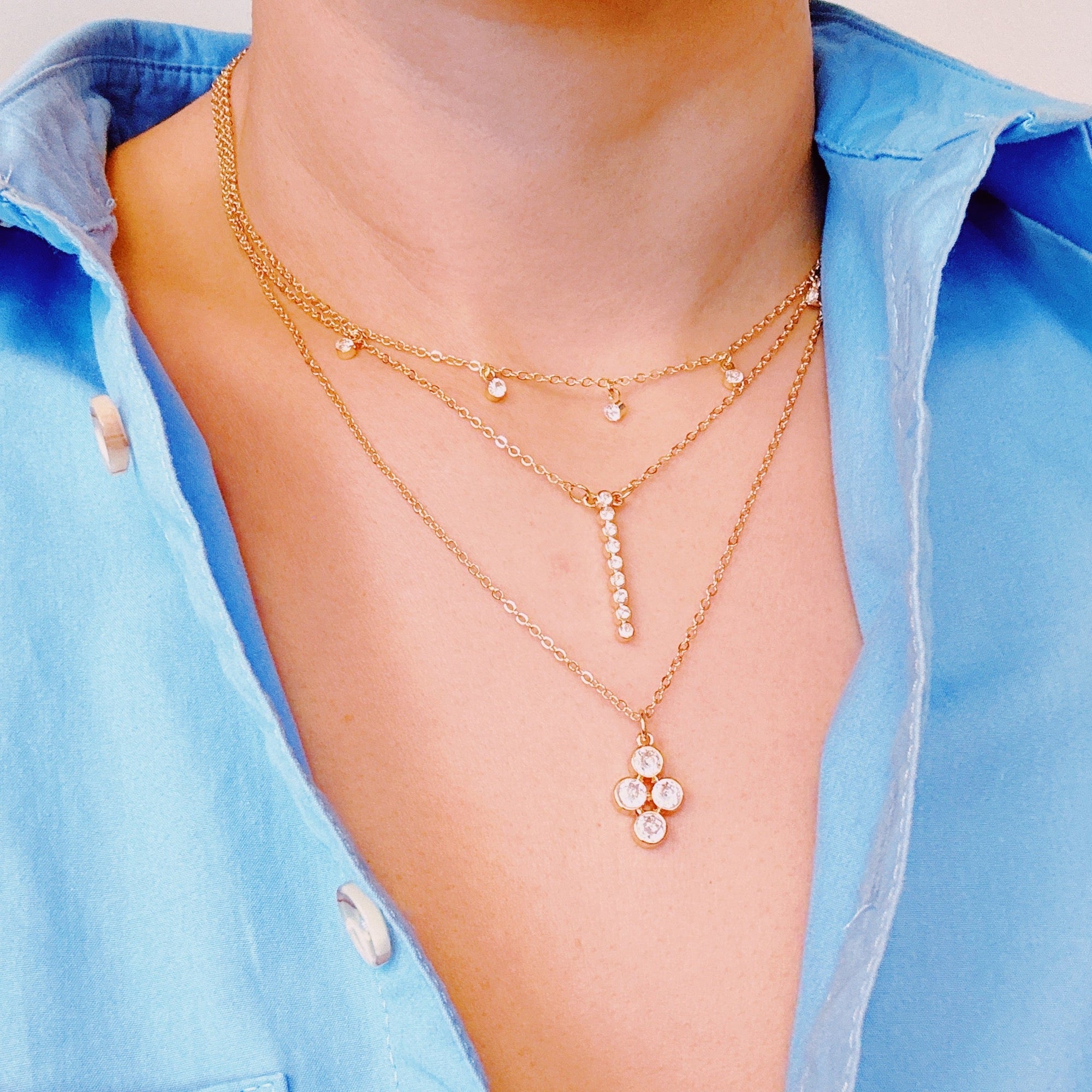 Radiance Bezel Layered Necklace – Gold Plated Multi-Chain Design Lysandra Luxe