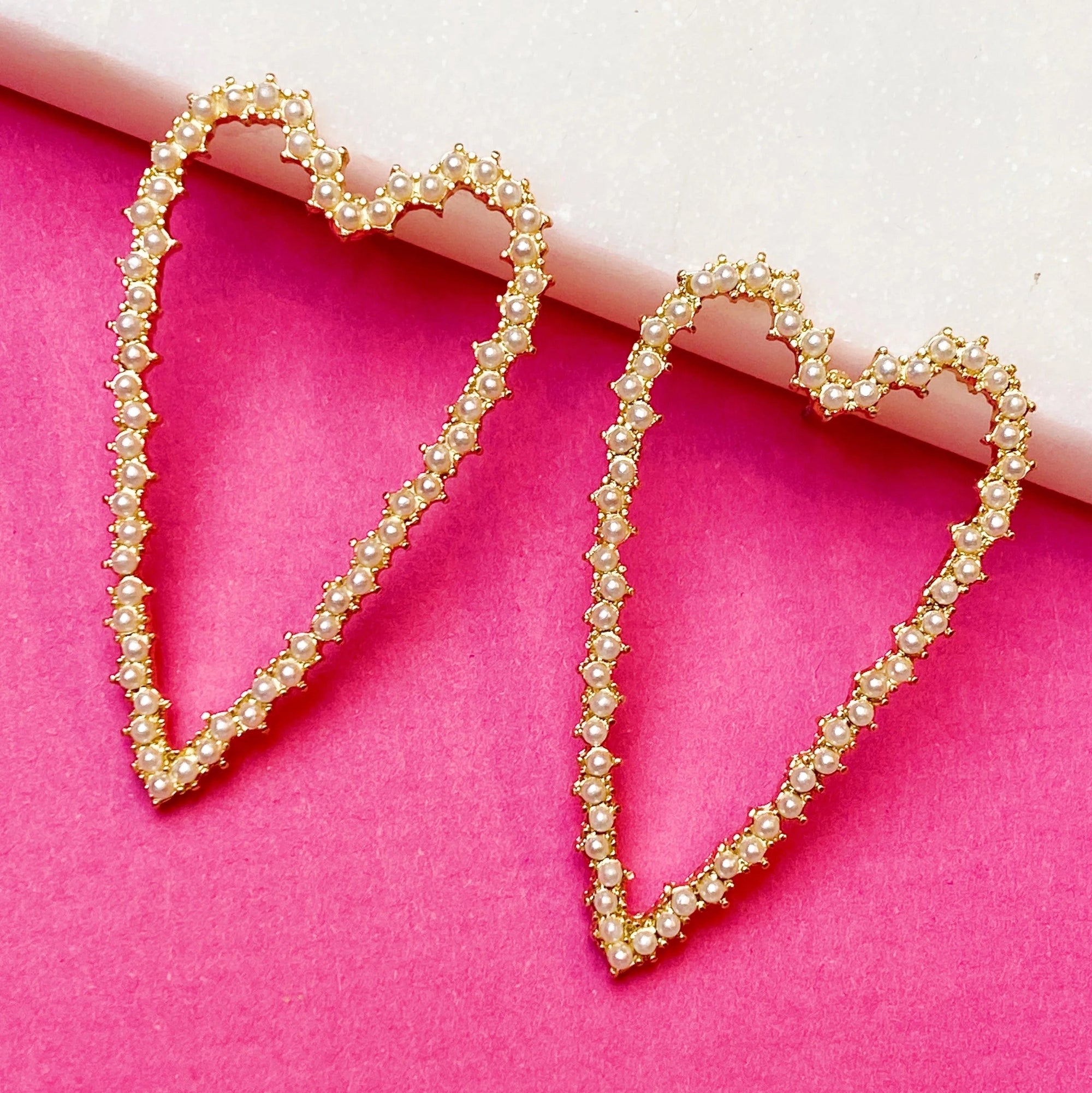 Romantic Pearl-Encrusted Heart Earrings – Elegant Gold & Pearl Statement Earrings for Women Lysandra Luxe