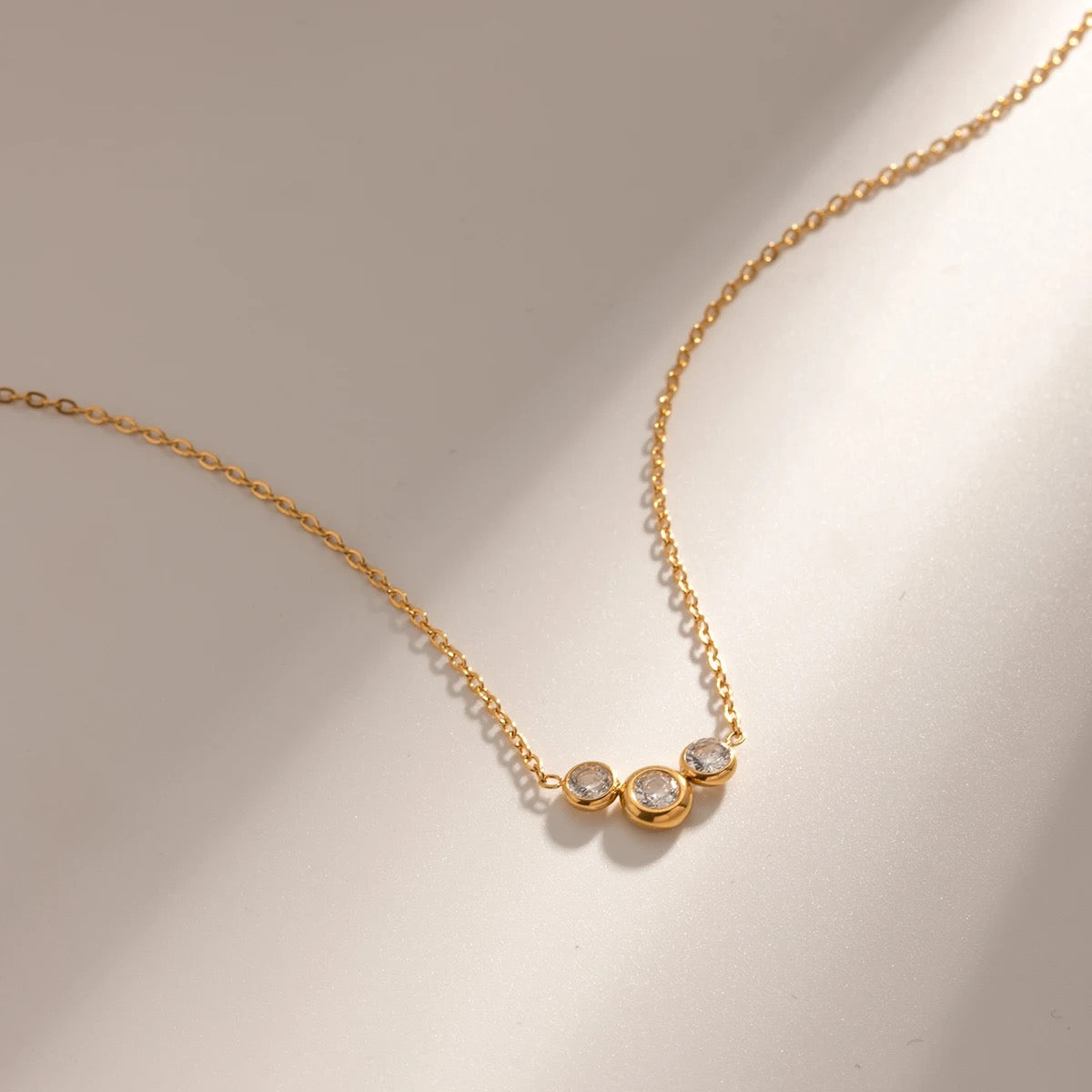 Minimalist Three Stones Necklace – Dainty Gold Necklace for Women | Elegant Sparkle, Everyday Jewelry, Tarnish Resistant, 18K Gold Plated Lysandra Luxe