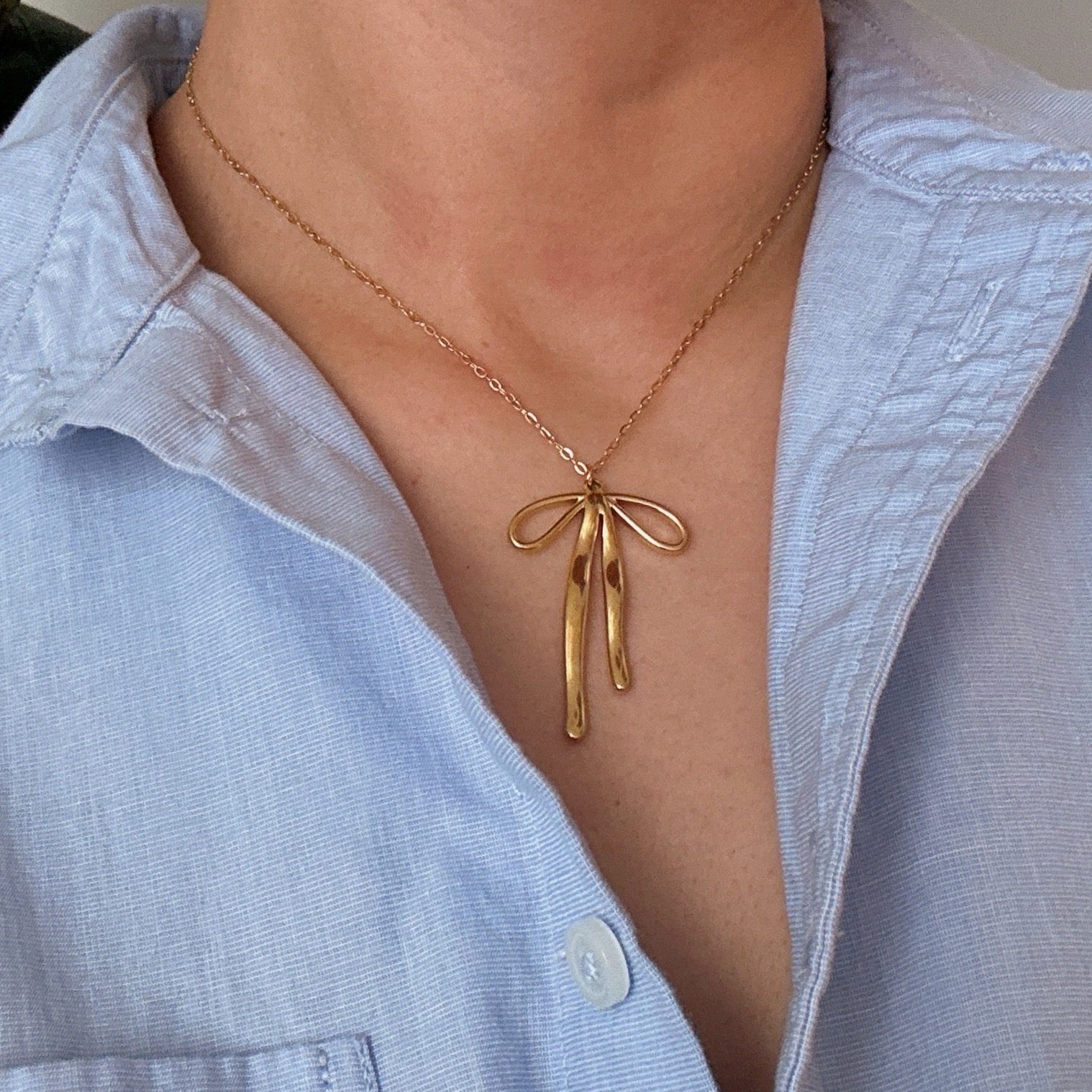 Gold Bow Pendant Necklace – 18K Gold Plated Stainless Steel Necklace for Women
