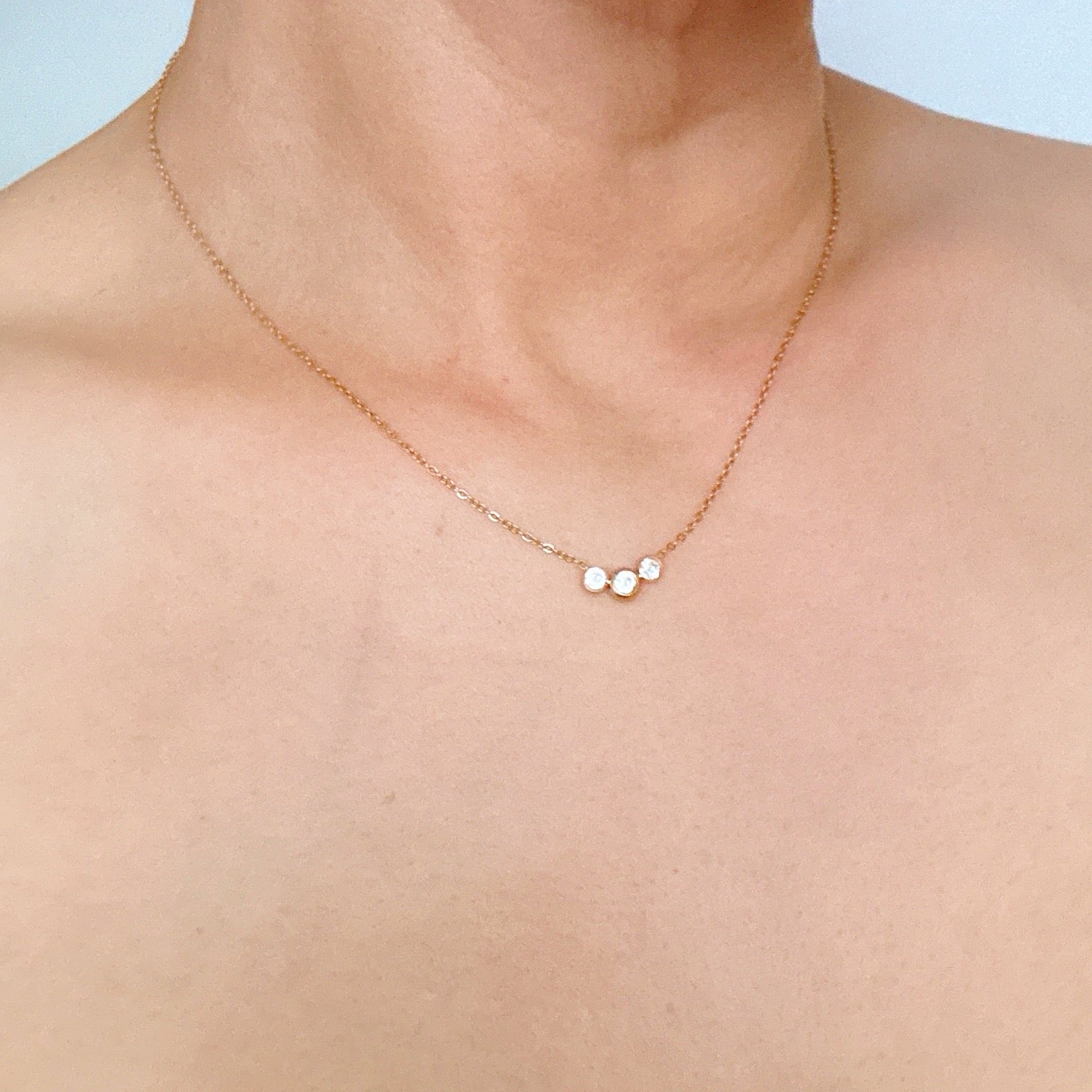 Minimalist Three Stones Necklace – Dainty Gold Necklace for Women | Elegant Sparkle, Everyday Jewelry, Tarnish Resistant, 18K Gold Plated Lysandra Luxe