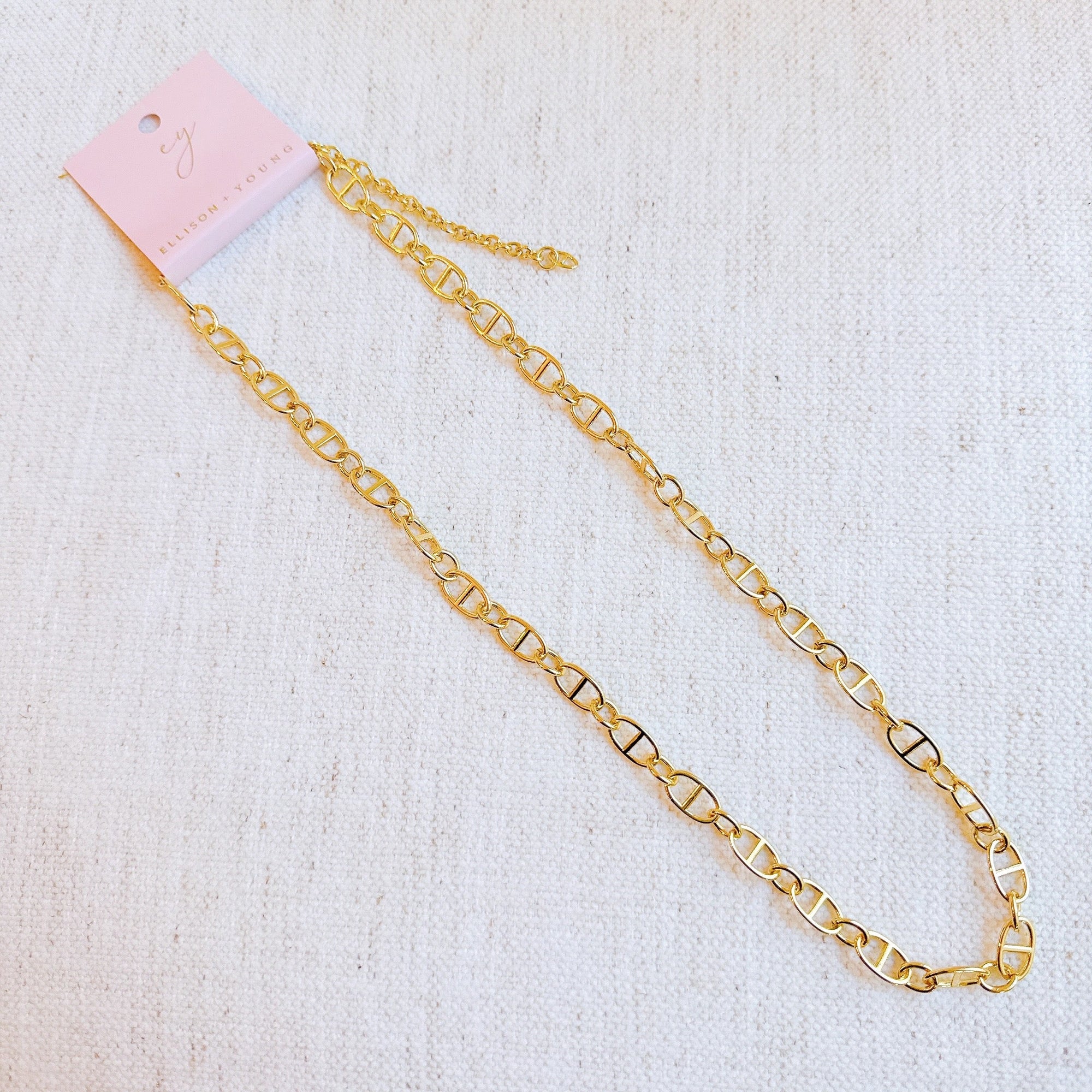 Golden Bit Linked Longer Chain Necklace – 18K Gold Plated Equestrian-Inspired Layering Necklace