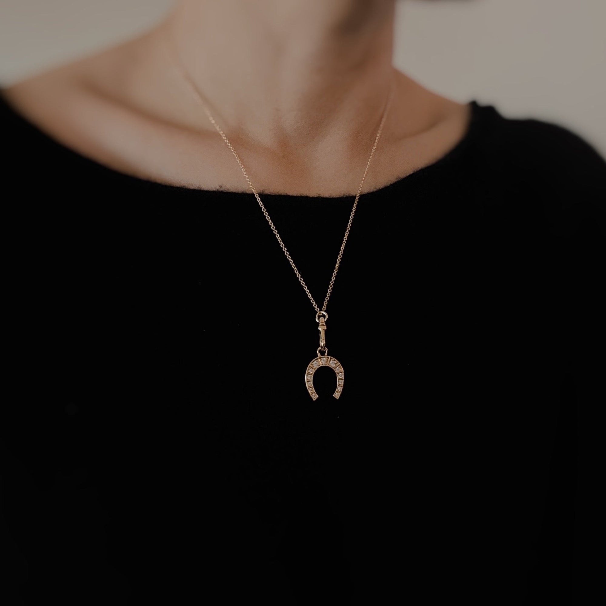 Paved Horseshoe Pendant Necklace – 18k Gold Plated Pendant Necklace for Women | Dainty Lucky Horseshoe Necklace, Sparkling Statement Jewelry