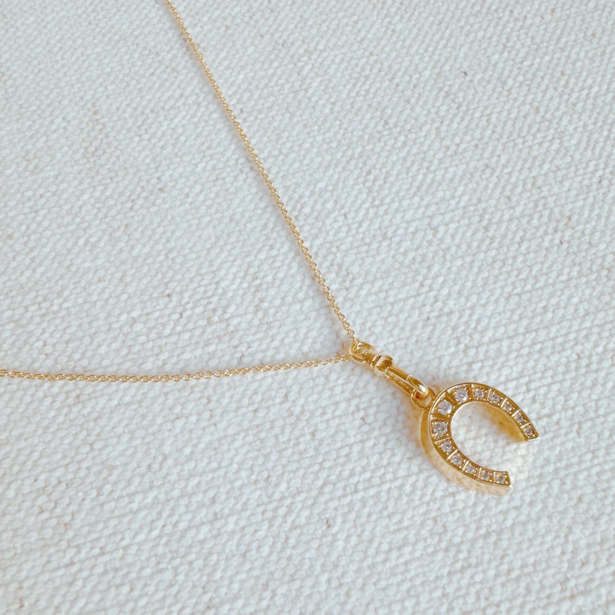 Paved Horseshoe Pendant Necklace – 18k Gold Plated Pendant Necklace for Women | Dainty Lucky Horseshoe Necklace, Sparkling Statement Jewelry