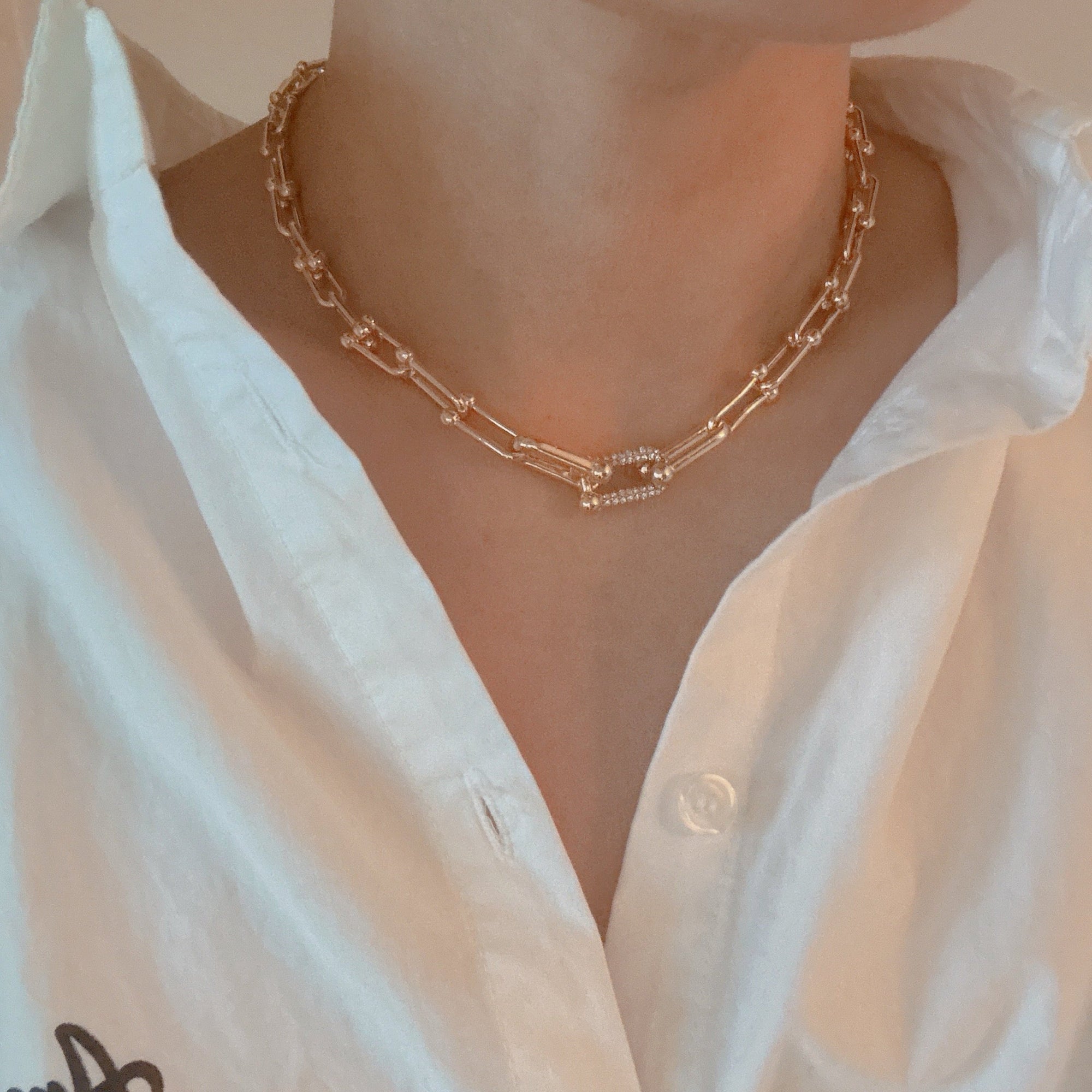 Paved Link U Chain Necklace – Modern Gold Chain Necklace with Pave Detailing | Trendy Statement Jewelry for Women Lysandra Luxe