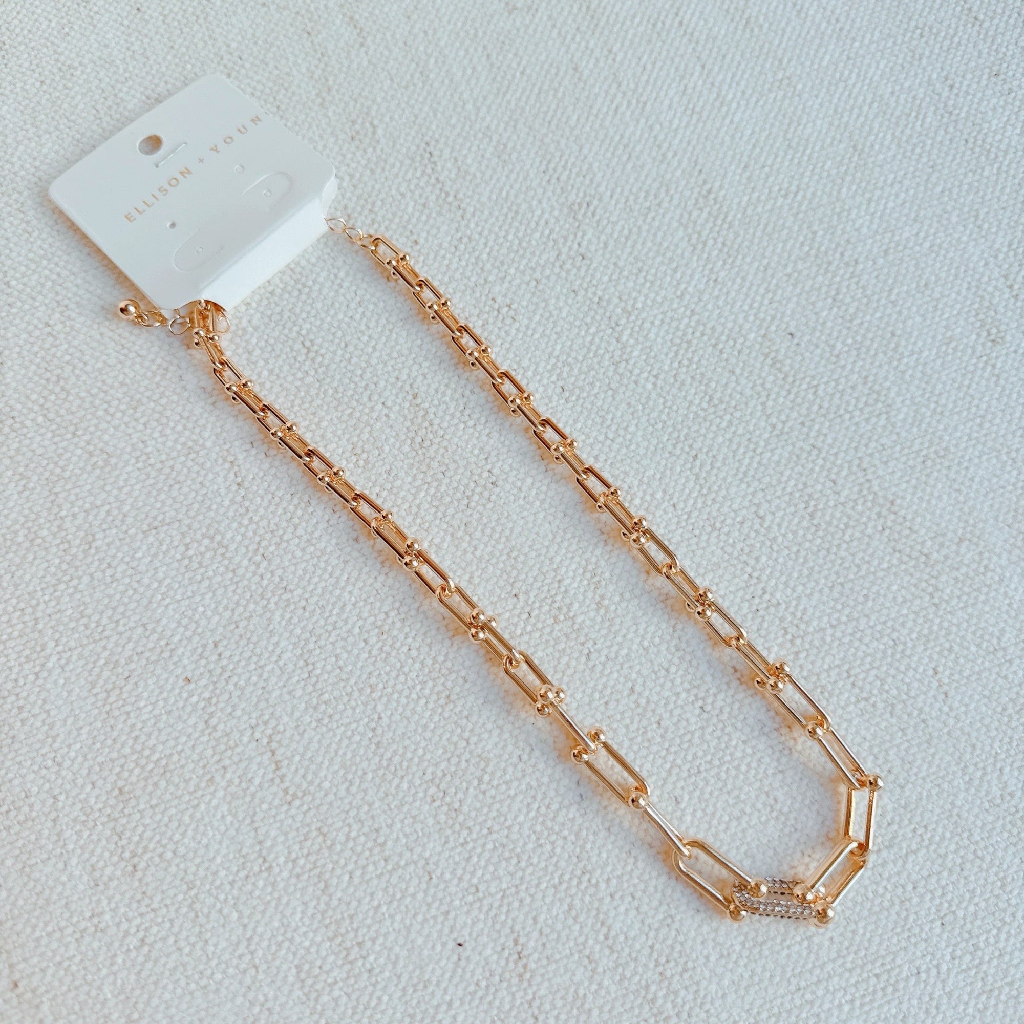 Paved Link U Chain Necklace – Modern Gold Chain Necklace with Pave Detailing | Trendy Statement Jewelry for Women Lysandra Luxe