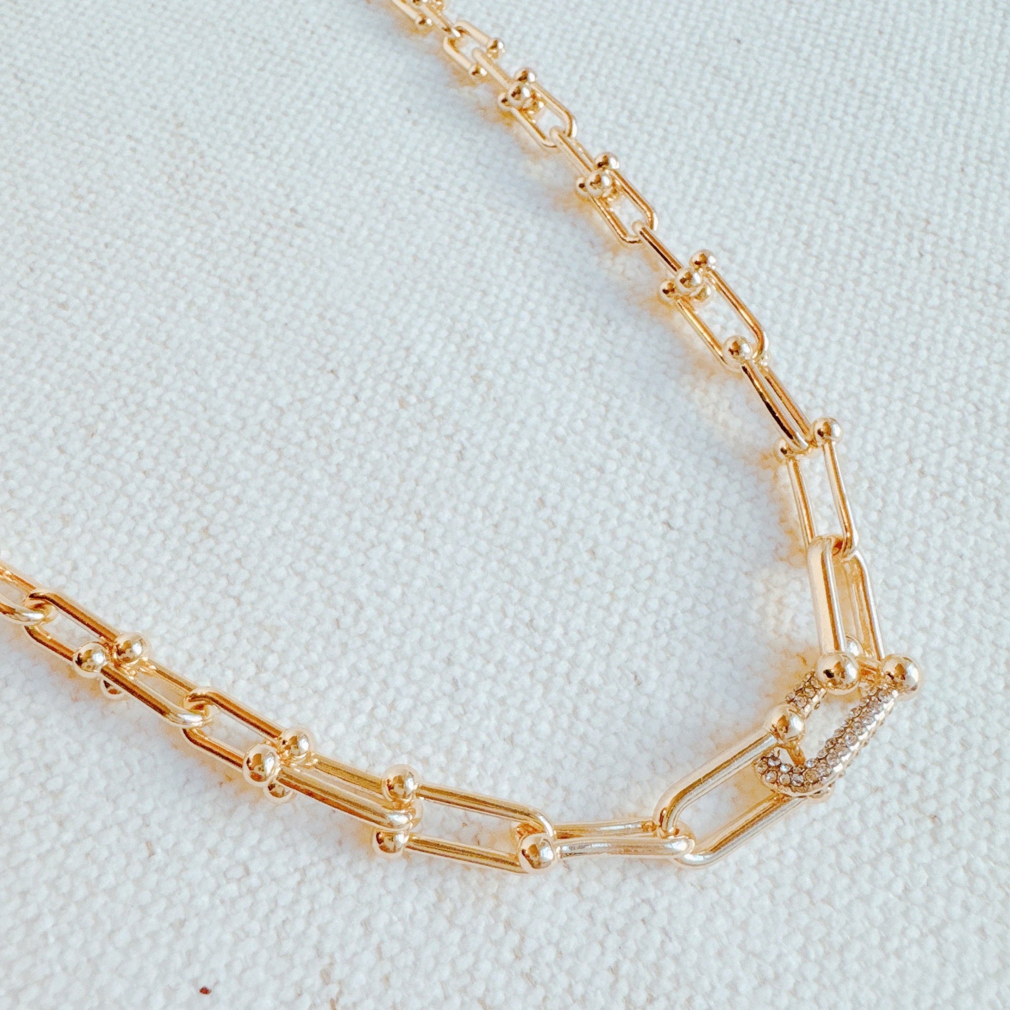Paved Link U Chain Necklace – Modern Gold Chain Necklace with Pave Detailing | Trendy Statement Jewelry for Women Lysandra Luxe