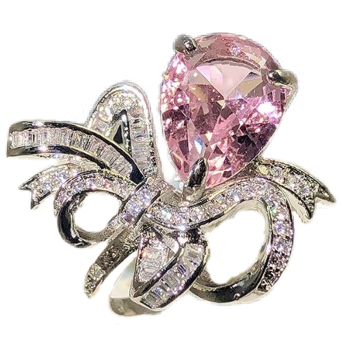 Pink Pear Cut Zircon Bowknot Ring – Women’s Stainless Steel Luxury Statement Engagement Ring Lysandra Luxe