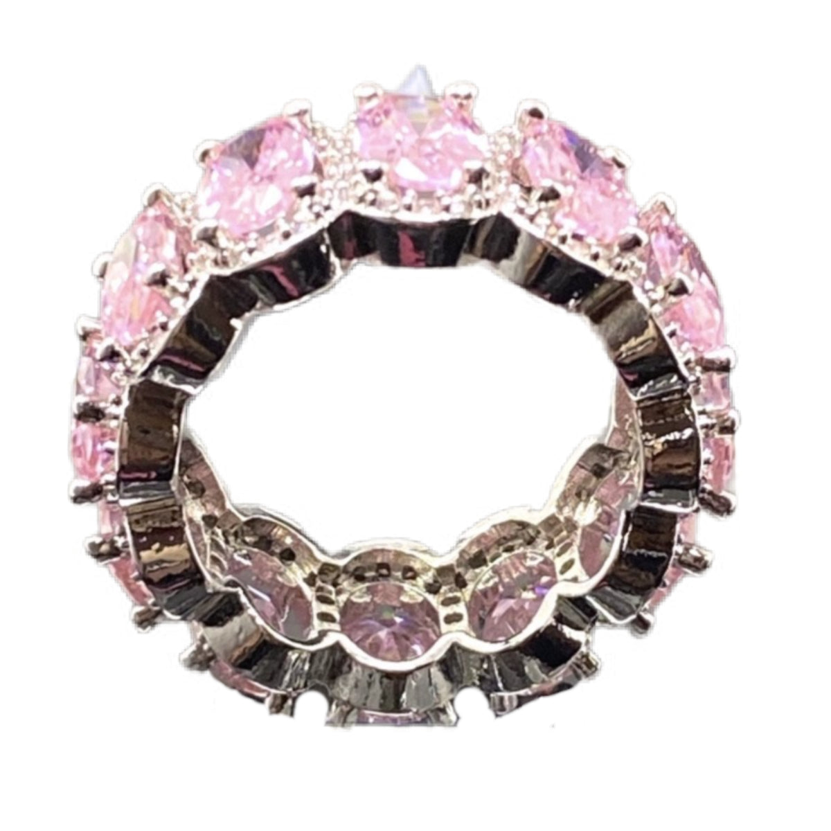 Pink Oval Cut Infinity Ring – 14K White Gold-Plated Eternity Band with Halo Stones Lysandra Luxe