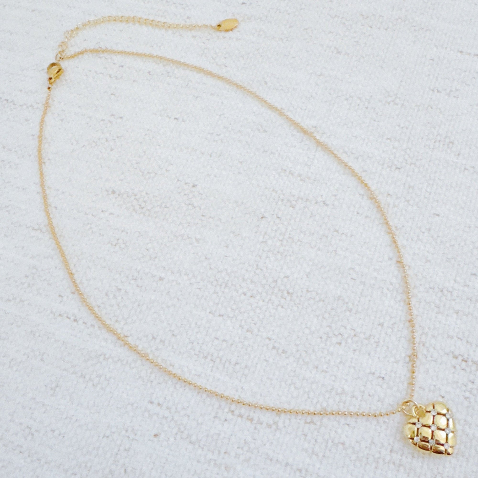 Quilted Luxe Heart Charm Necklace – 18K Gold Quilted Heart Pendant Necklace for Women | Elegant Gold Stainless Steel Charm Jewelry