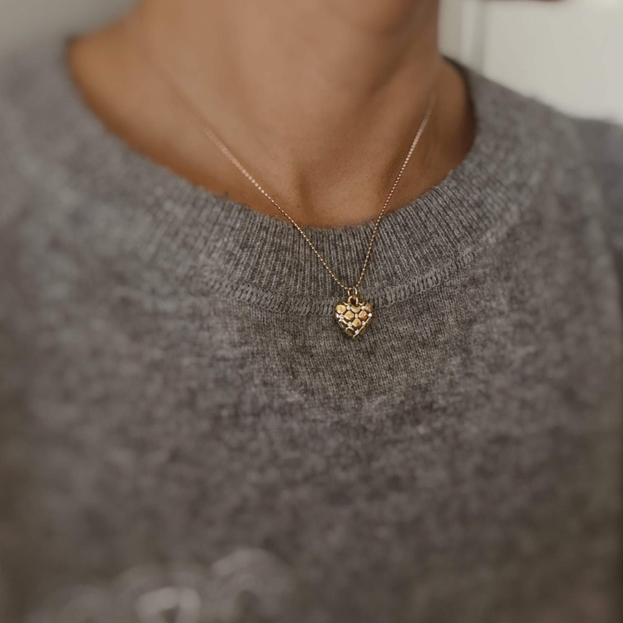 Quilted Luxe Heart Charm Necklace – 18K Gold Quilted Heart Pendant Necklace for Women | Elegant Gold Stainless Steel Charm Jewelry