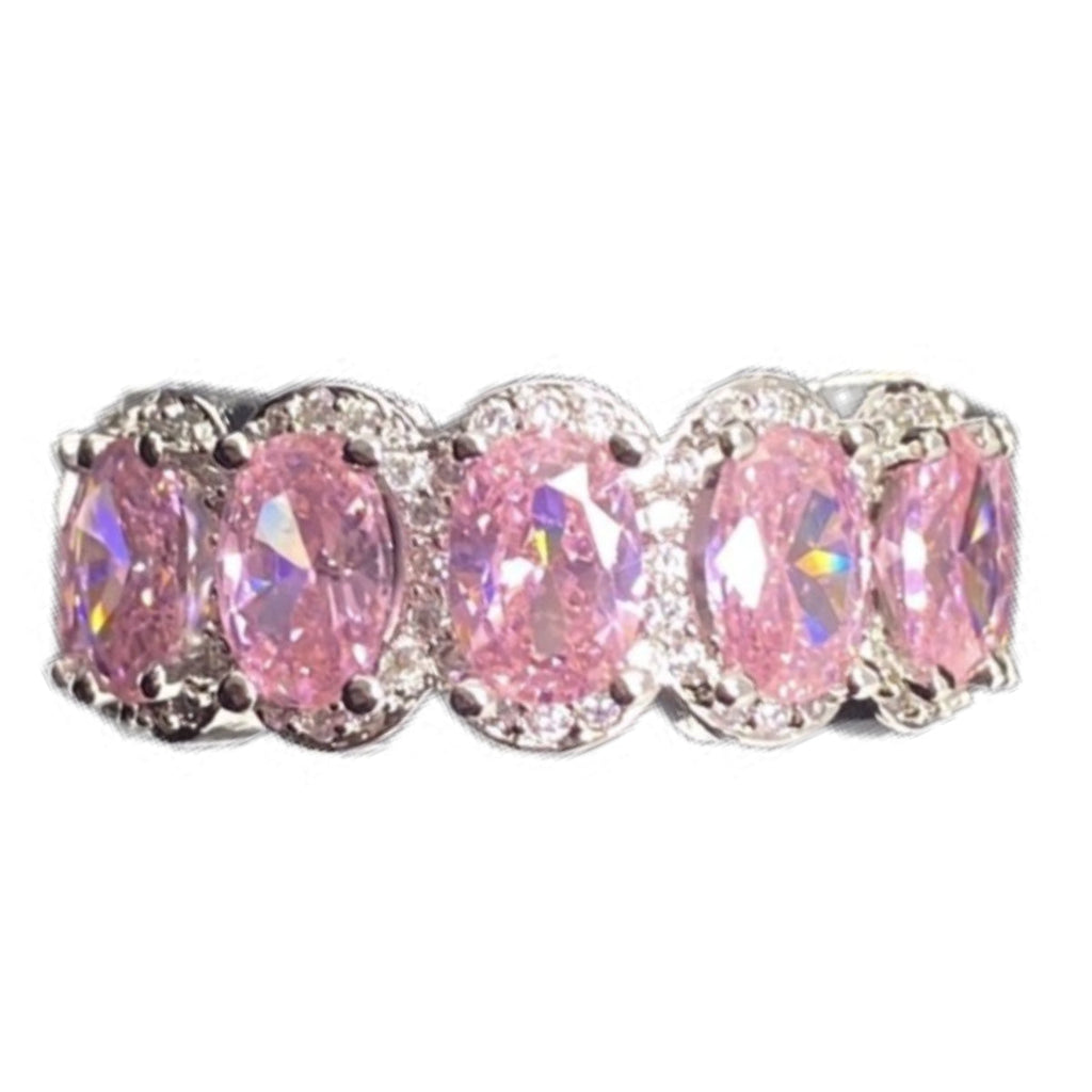 Pink Oval Cut Infinity Ring – 14K White Gold-Plated Eternity Band with Halo Stones Lysandra Luxe