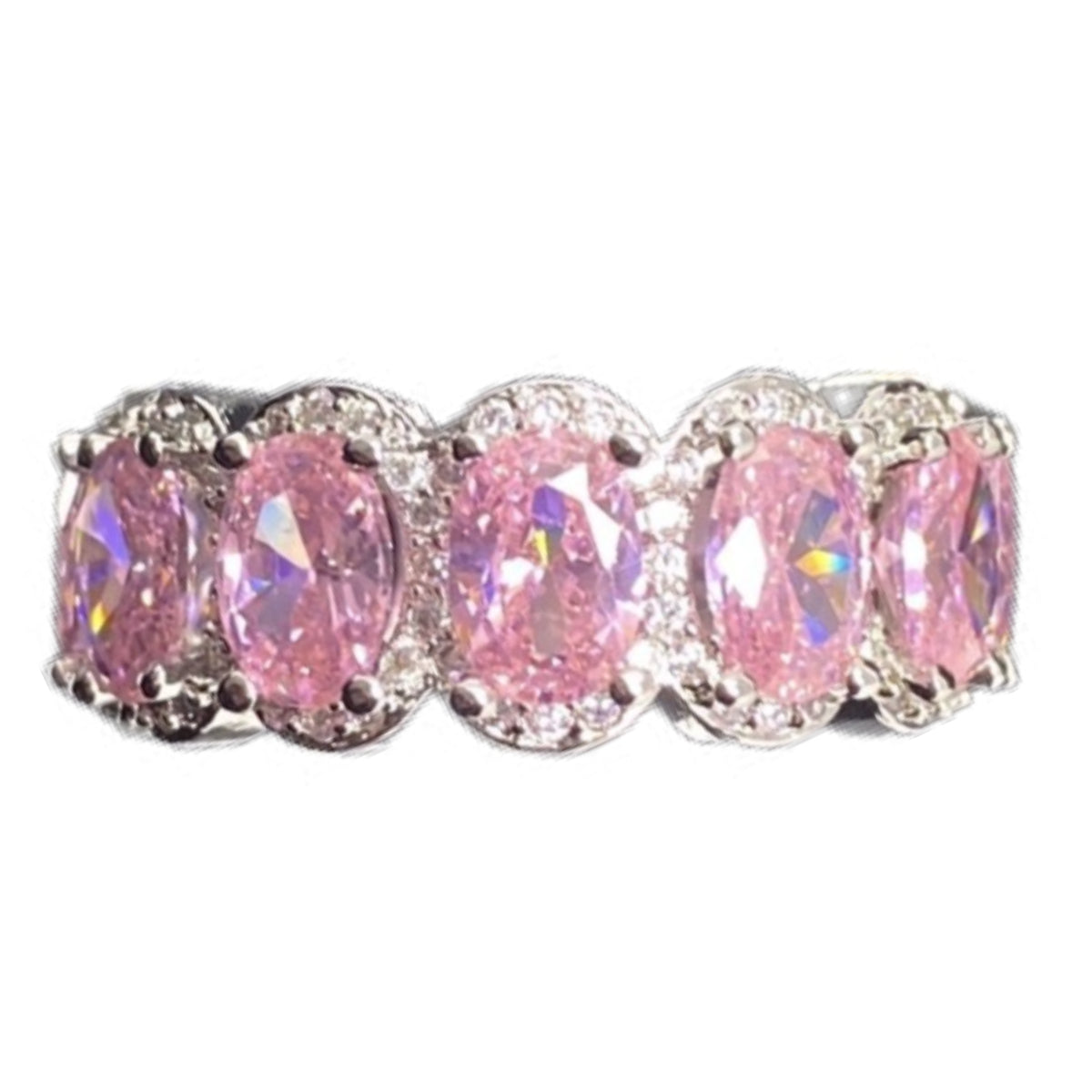 Pink Oval Cut Infinity Ring – 14K White Gold-Plated Eternity Band with Halo Stones Lysandra Luxe
