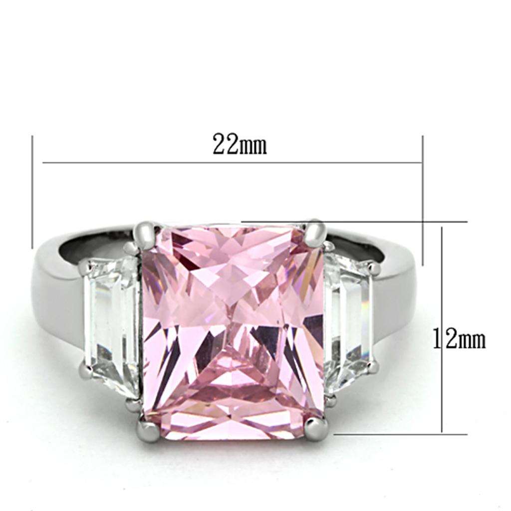 Women’s Stainless Steel Ring with Pink Radiant Cut Cubic Zirconia and Trapezoid Side Stones Lysandra Luxe