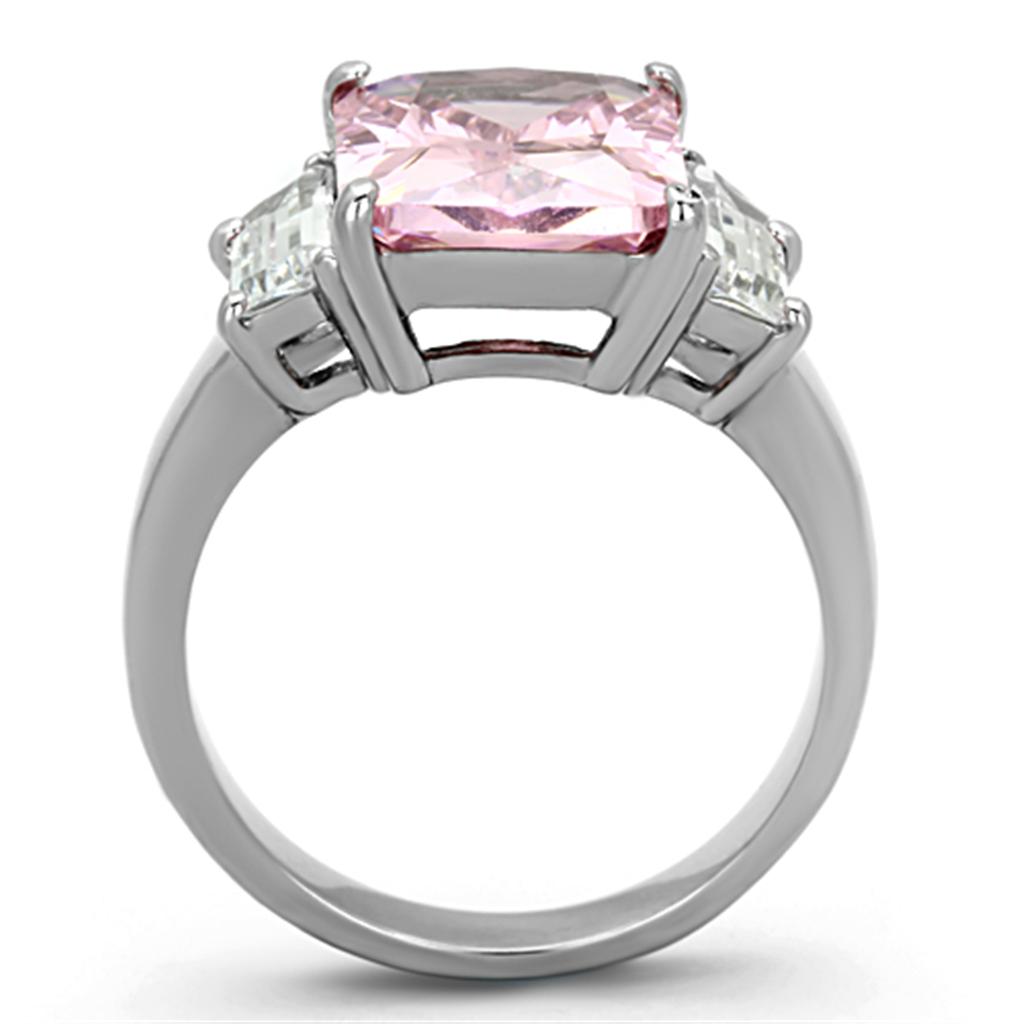 Women’s Stainless Steel Ring with Pink Radiant Cut Cubic Zirconia and Trapezoid Side Stones Lysandra Luxe