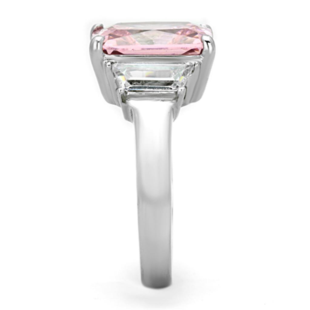 Women’s Stainless Steel Ring with Pink Radiant Cut Cubic Zirconia and Trapezoid Side Stones Lysandra Luxe