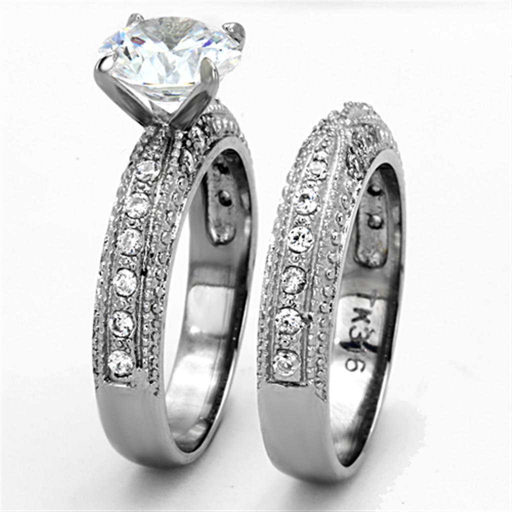 The Everlasting Embrace – Two‑Piece Bridal Set with Round-Cut Center & Pave Band in High‑Polish Stainless Steel Lysandra Luxe