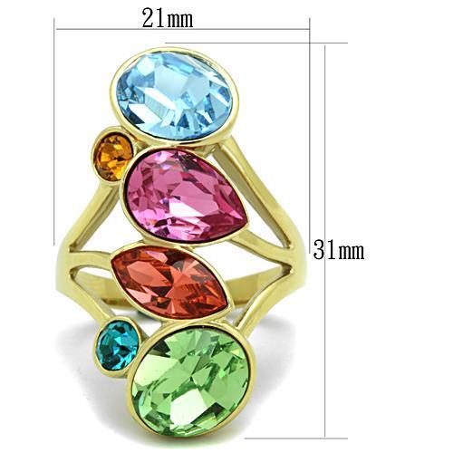 Women’s Stainless Steel Multi-Color Synthetic Crystal Statement Ring – Gold IP Plated Assorted Cut Stones