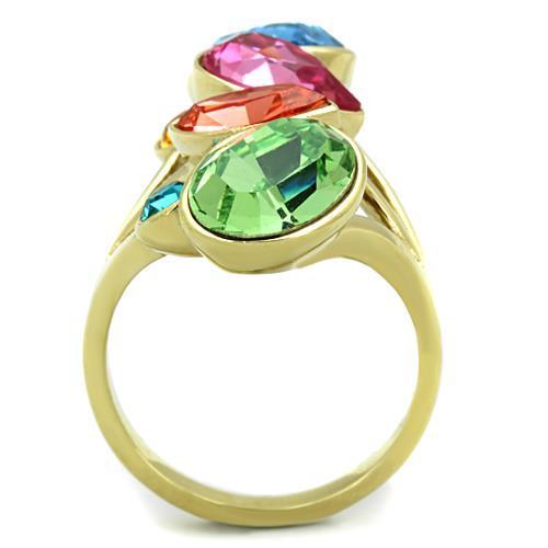Women’s Stainless Steel Multi-Color Synthetic Crystal Statement Ring – Gold IP Plated Assorted Cut Stones