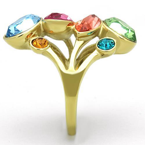 Women’s Stainless Steel Multi-Color Synthetic Crystal Statement Ring – Gold IP Plated Assorted Cut Stones