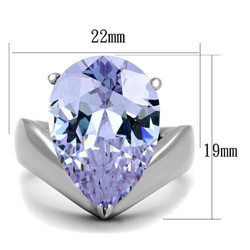 The Amethyst Muse – Pear-Shaped Light Amethyst Cubic Zirconia Ring on Abstract Stainless Steel Band Lysandra Luxe
