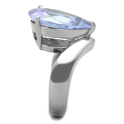 The Amethyst Muse – Pear-Shaped Light Amethyst Cubic Zirconia Ring on Abstract Stainless Steel Band Lysandra Luxe