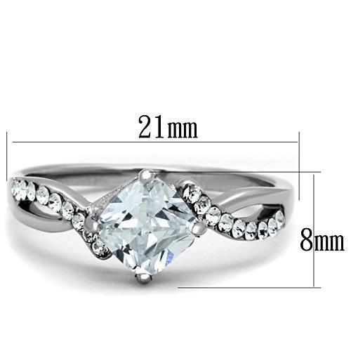 The Twisted Radiance Ring – Diagonal Cushion-Cut Clear CZ with Twisted Crystal-Accented Band in Polished Stainless Steel Lysandra Luxe