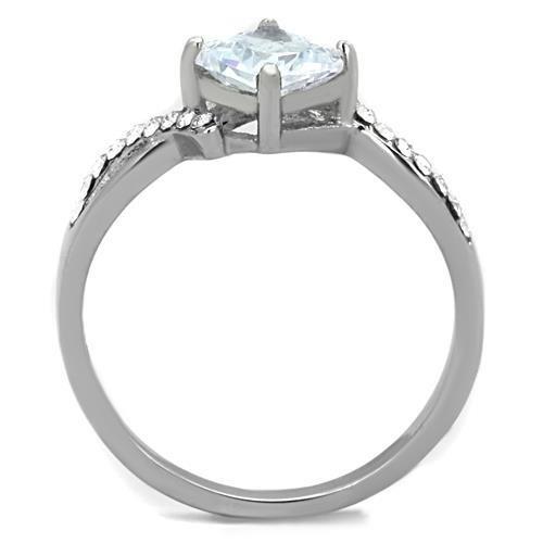 The Twisted Radiance Ring – Diagonal Cushion-Cut Clear CZ with Twisted Crystal-Accented Band in Polished Stainless Steel Lysandra Luxe