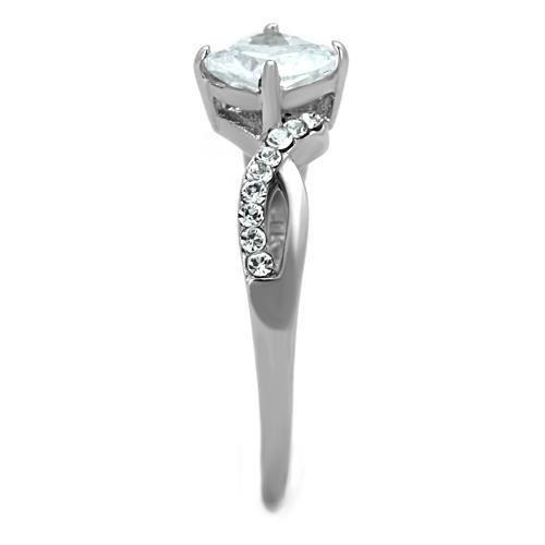 The Twisted Radiance Ring – Diagonal Cushion-Cut Clear CZ with Twisted Crystal-Accented Band in Polished Stainless Steel Lysandra Luxe