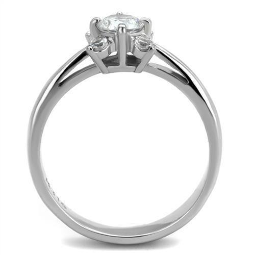The Floral Radiance Ring – Round CZ Center with Petal Accent in Polished Stainless Steel Lysandra Luxe