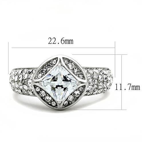 The Diagonal Halo Symphony Ring – Princess-Cut Clear CZ with Partial Halo & Pavé Band in Polished Stainless Steel Lysandra Luxe