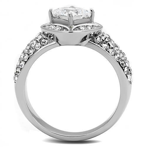 The Diagonal Halo Symphony Ring – Princess-Cut Clear CZ with Partial Halo & Pavé Band in Polished Stainless Steel Lysandra Luxe