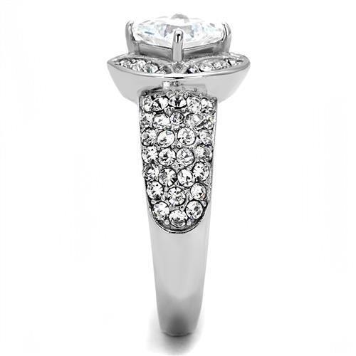 The Diagonal Halo Symphony Ring – Princess-Cut Clear CZ with Partial Halo & Pavé Band in Polished Stainless Steel Lysandra Luxe