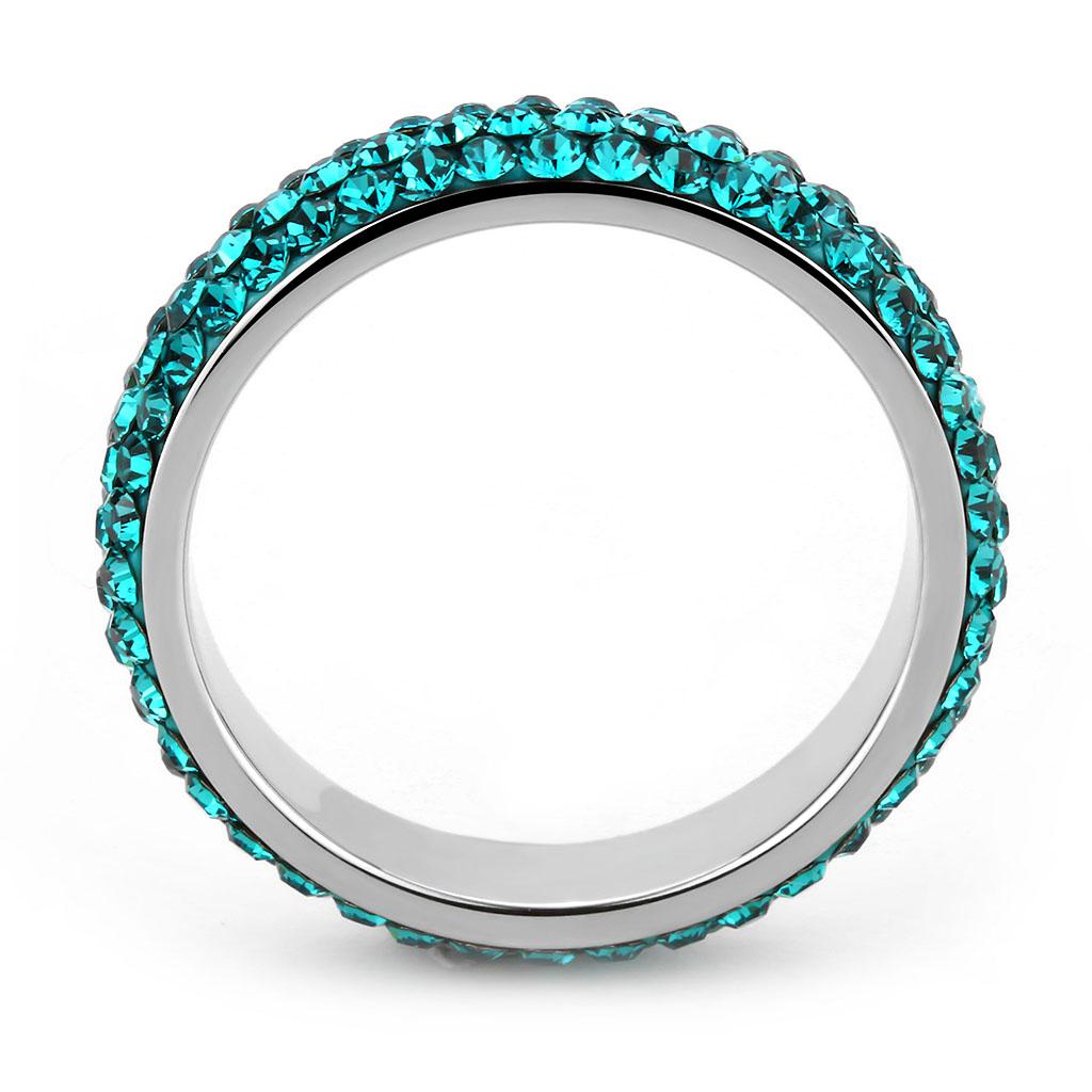 The Azure Circle Band – Teal Cubic Zirconia Eternity Ring in Polished Stainless Steel Lysandra Luxe