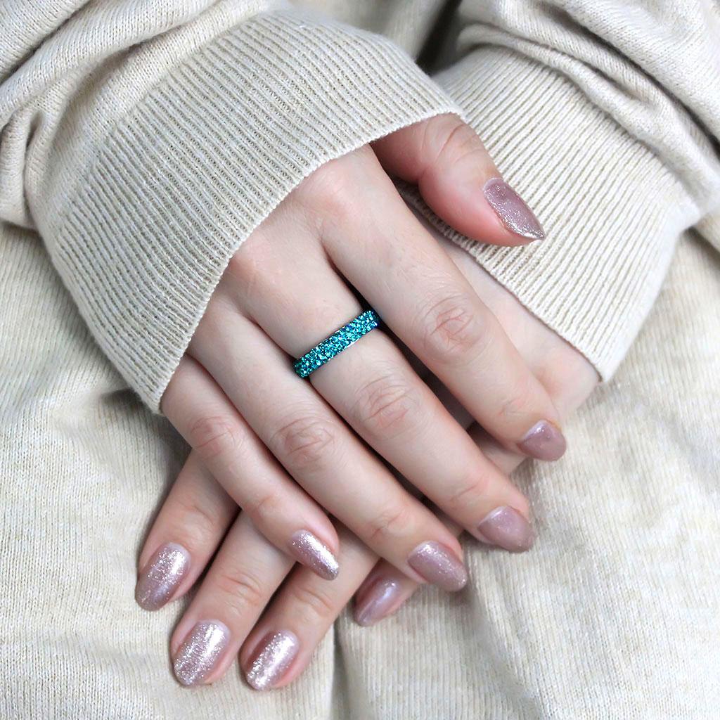 The Azure Circle Band – Teal Cubic Zirconia Eternity Ring in Polished Stainless Steel Lysandra Luxe
