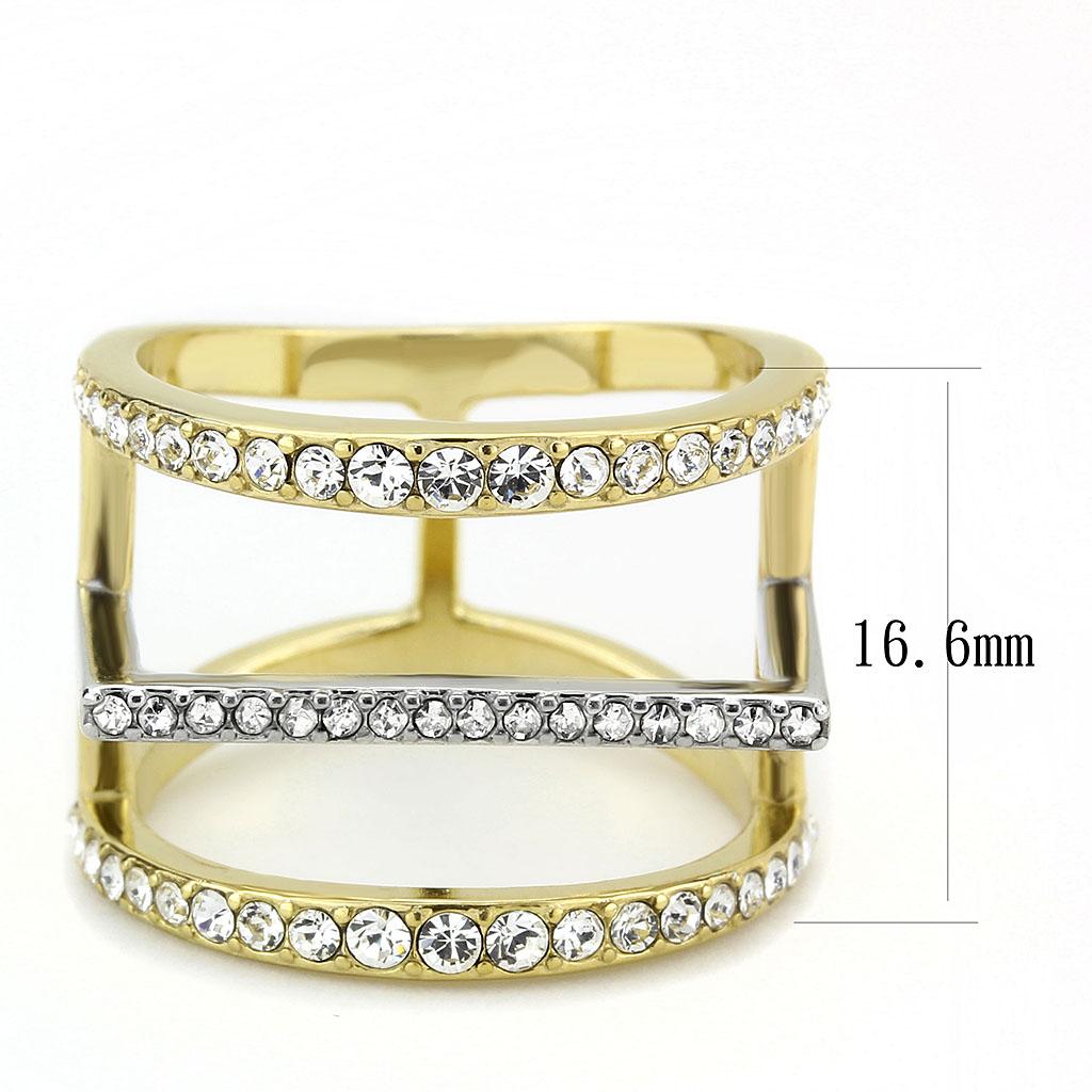 The Golden Axis Ring – Two‑Tone Gold & Silver Geometric Statement Ring with Clear Crystals (Stainless Steel) Lysandra Luxe