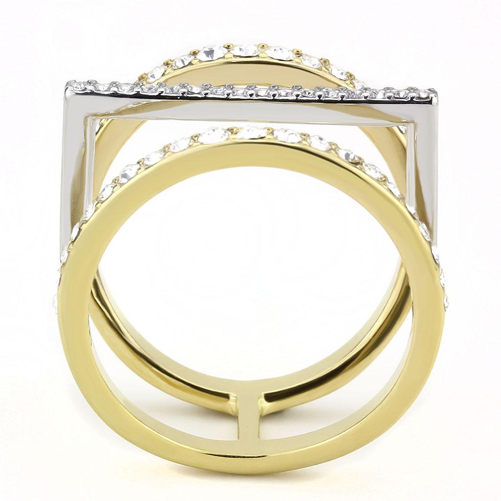 The Golden Axis Ring – Two‑Tone Gold & Silver Geometric Statement Ring with Clear Crystals (Stainless Steel) Lysandra Luxe