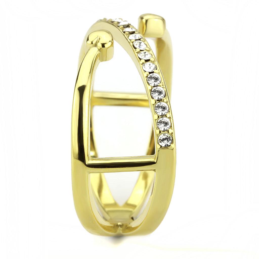 The Heart’s Cross Ring – Gold Criss-Cross Design with Heart Accents & Clear Crystals on Stainless Steel Lysandra Luxe