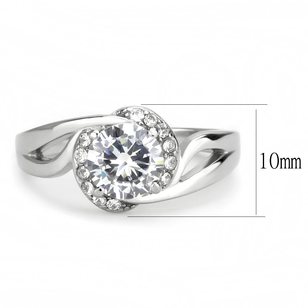 The Crescent Halo Ring – Round Clear CZ with Swirling Partial Halo in Polished Stainless Steel Lysandra Luxe