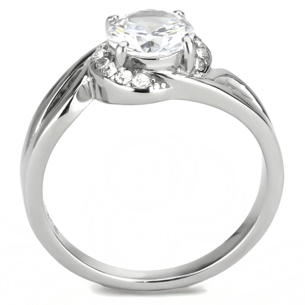 The Crescent Halo Ring – Round Clear CZ with Swirling Partial Halo in Polished Stainless Steel Lysandra Luxe