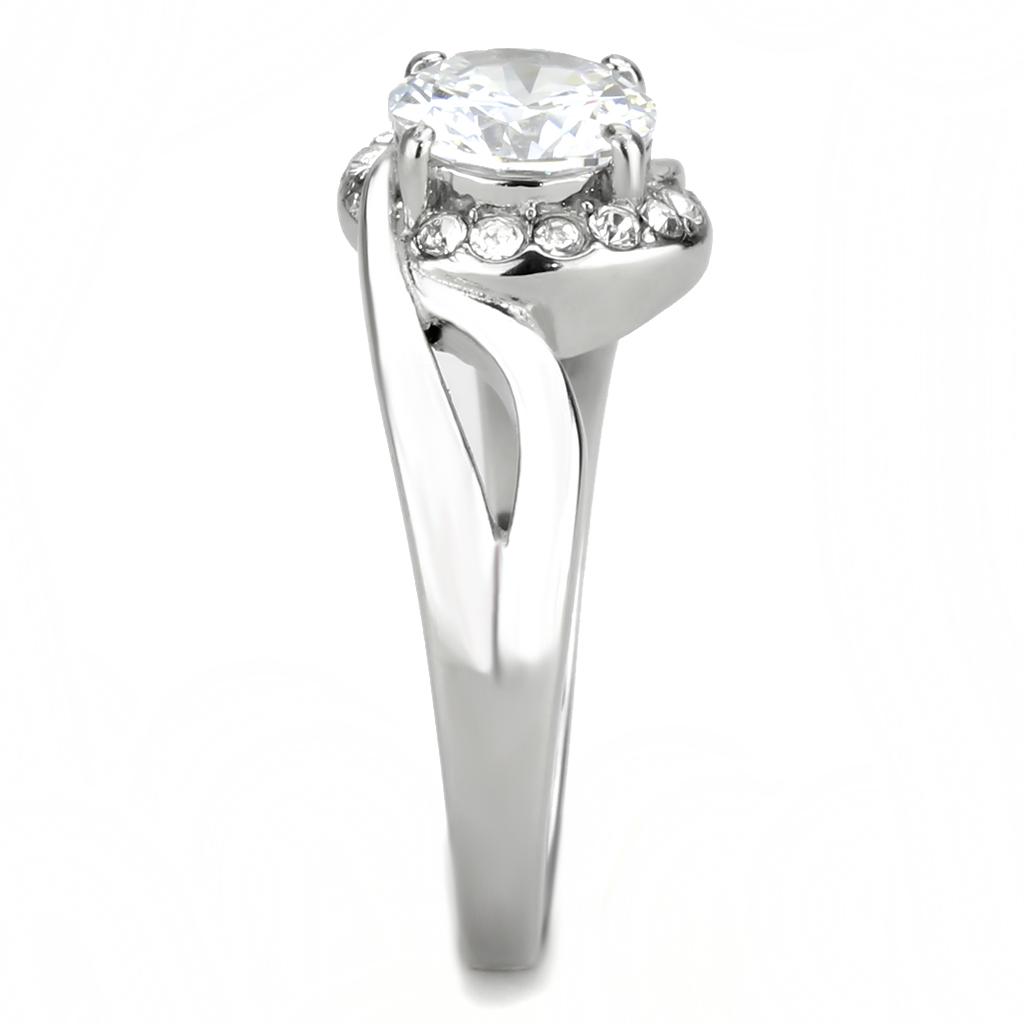 The Crescent Halo Ring – Round Clear CZ with Swirling Partial Halo in Polished Stainless Steel Lysandra Luxe