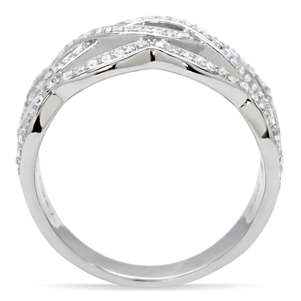 The Wavy Chord Ring – Interlaced Wavy Bands Set with Clear CZs in Polished Rhodium-Plated Brass Lysandra Luxe