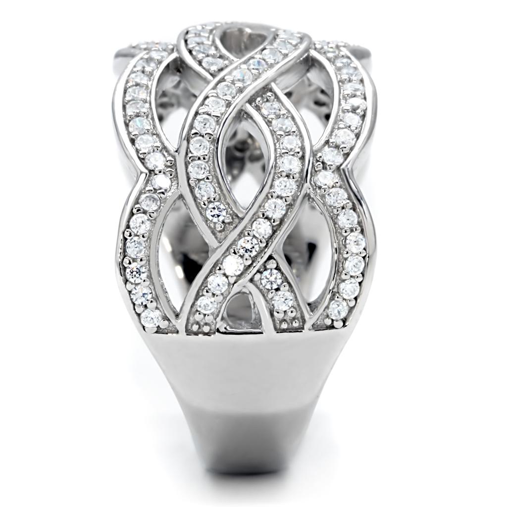 The Wavy Chord Ring – Interlaced Wavy Bands Set with Clear CZs in Polished Rhodium-Plated Brass Lysandra Luxe