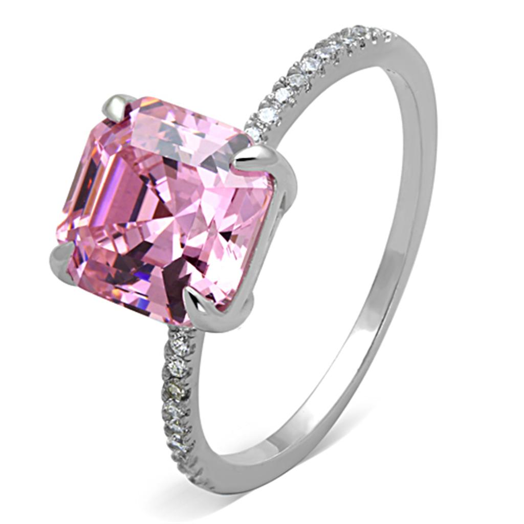 Pink Asscher Cut Cubic Zirconia Sterling Silver Ring – Rhodium Plated Elegant Women’s Jewelry Lysandra Luxe