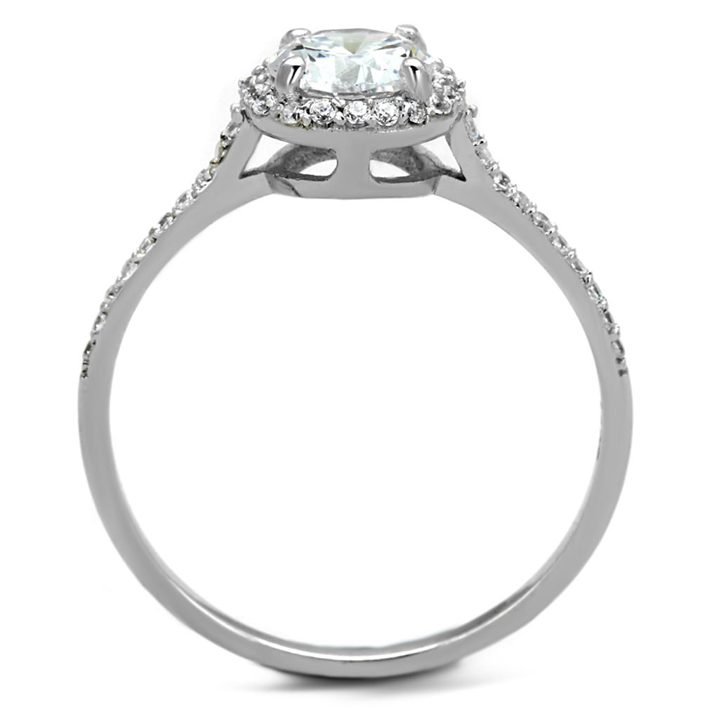 The Moonlit Halo – Round Cut Clear CZ Halo Ring with Pavé Band in Rhodium-Plated Sterling Silver Lysandra Luxe