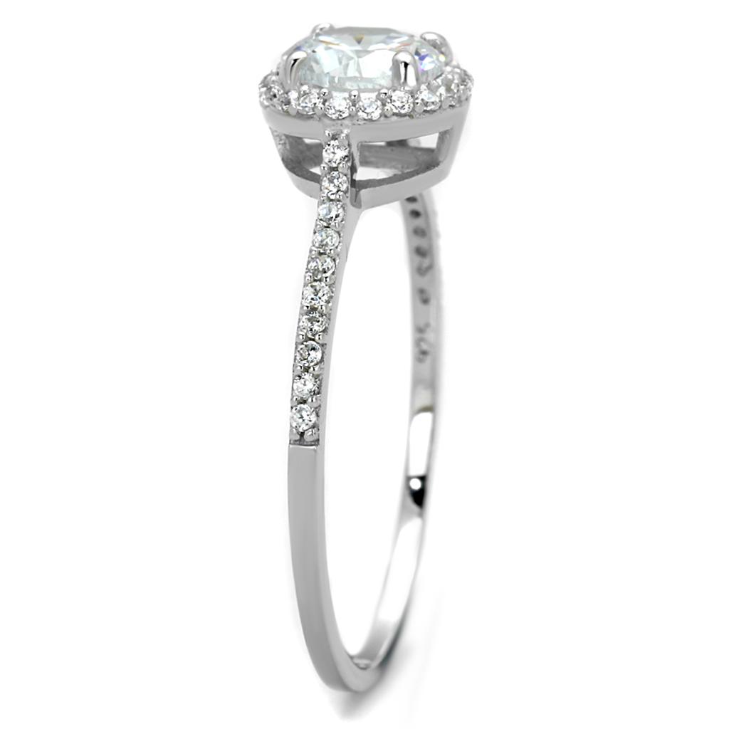 The Moonlit Halo – Round Cut Clear CZ Halo Ring with Pavé Band in Rhodium-Plated Sterling Silver Lysandra Luxe