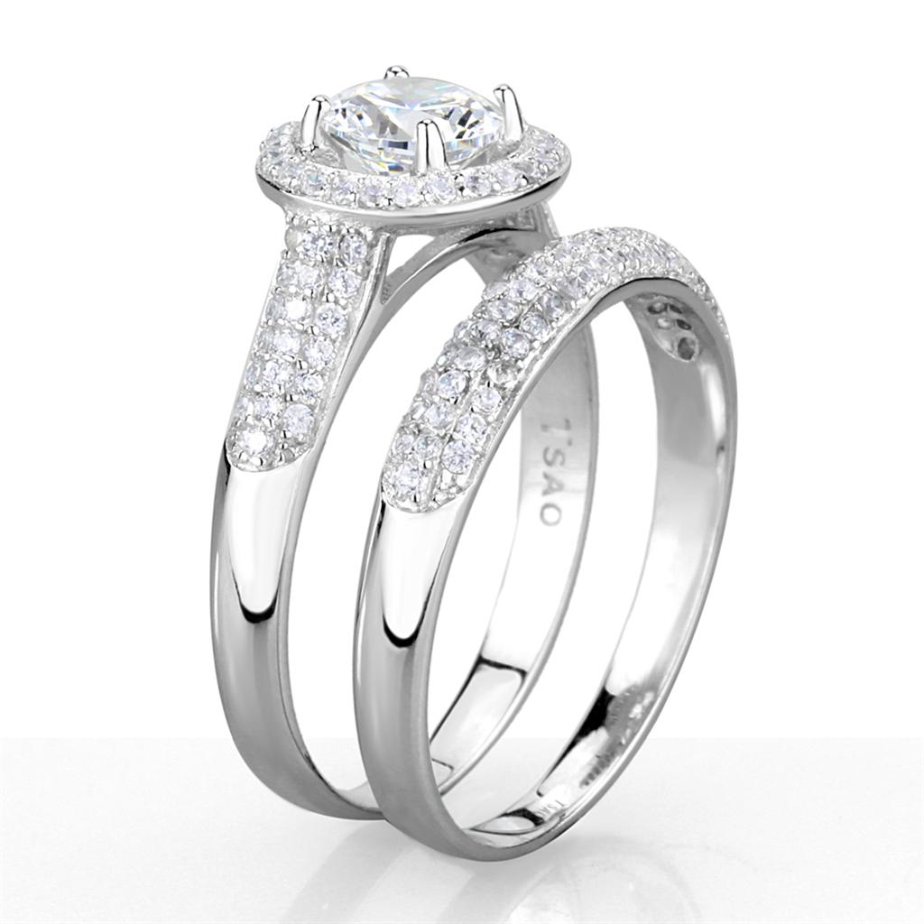 The Timeless Halo Duo – Round CZ with Triple-Row Halo and Matching Band in Rhodium-Plated Sterling Silver Lysandra Luxe